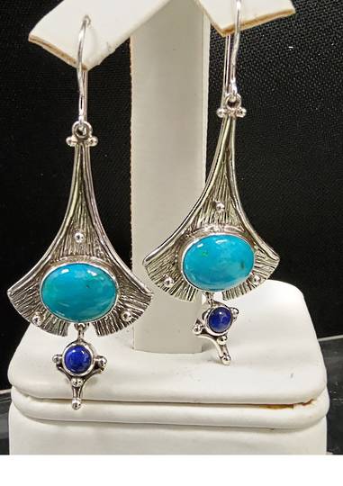 Peruvian Blue Opal and Lapis Fan Earrings